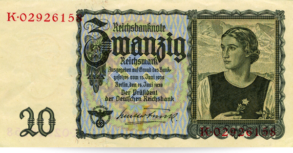 Drittes Reich, 20 Reichsmark-Banknote 1939, Österreicherin - Münze Vorderseite