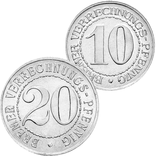 Bremen, Notgeld-Satz 10+20 Verrechnungspfennig (J. N42+43)