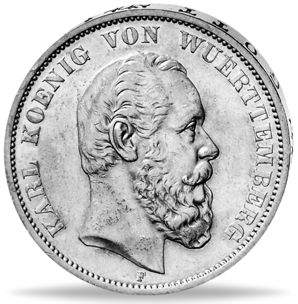 Württemberg 5 Mark „König Karl“ 1888 - Silber - Münze Vorderseite