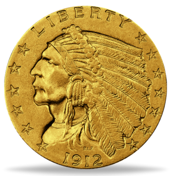 2, 5 Dollar Indian-Chief 1912 - Vorderseite Münze
