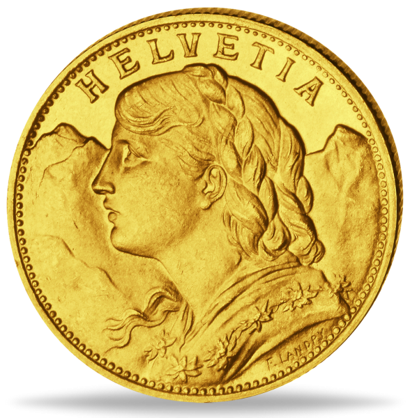 10 Schweizer Franken Vreneli 1915 - Vorderseite Münze