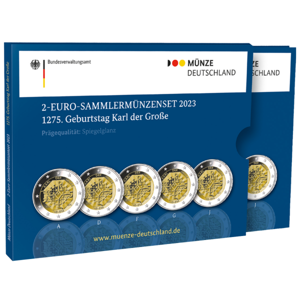 Komplettsatz 5 x 2 Euro Karl der Große - Münzkarte