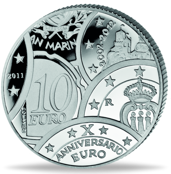 10 Euro 10 Jahre Euro Bargeld - Silber - Münze Vorderseite
