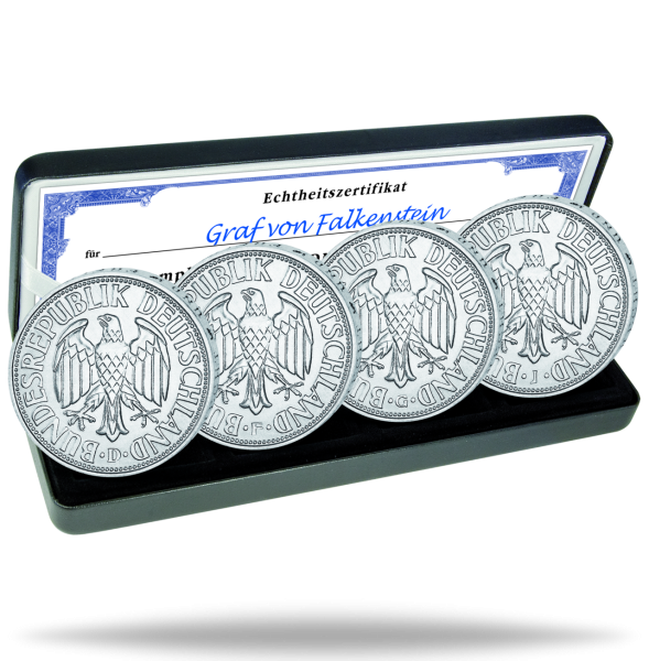 4 x 2 Deutsche Mark 'Ähren und Trauben' 1951 - Satzbild in dekorativer Kassette