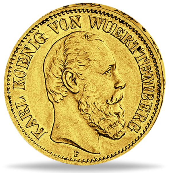 Württemberg, 10 Mark 1890-1891, König Karl I. (J 294) - Münze Vorderseite