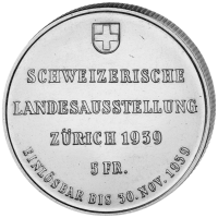 5 Schweizer Franken Landesausstellung 1939 - Münze Rückseite 5 Schweizer Franken Landesausstellung 1939 - Münze Rückseite