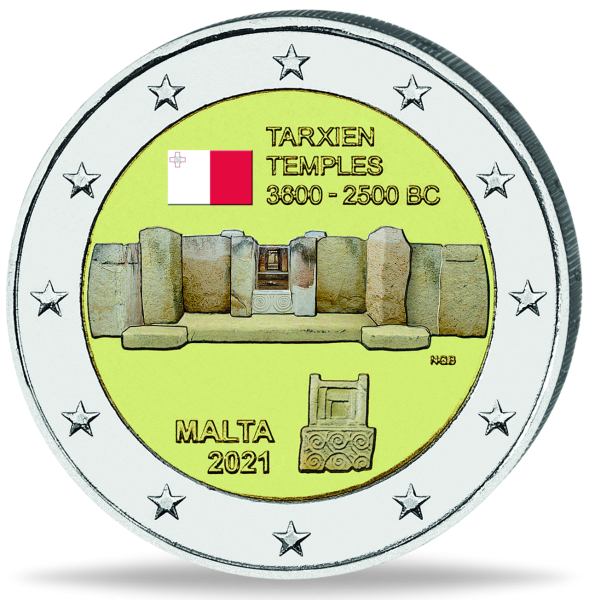 2 Euro Tarxien Tempel Farbe - Münze Vorderseite