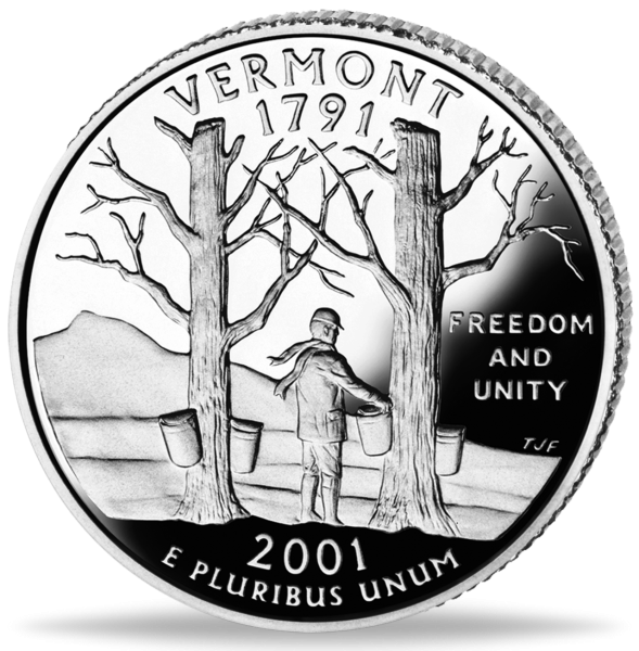 USA, 1/4 $ Vermont, State Quarter-Serie, 2001, bfr - Münze Vorderseite