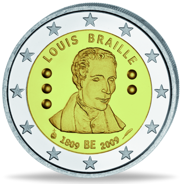2 E Louis Braille - Münze Vorderseite