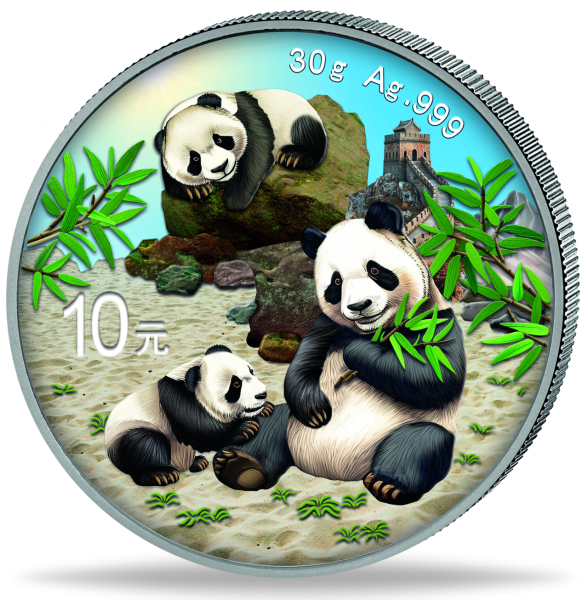 China, 10 Yuan Panda mit Farbapplikation, 2025 Silber - Münze Vorderseite
