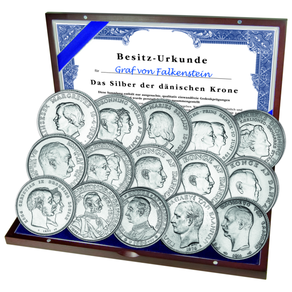 Haus Glücksburg Komplettsatz „Das Silber der dänischen Krone“ 15 Münzen