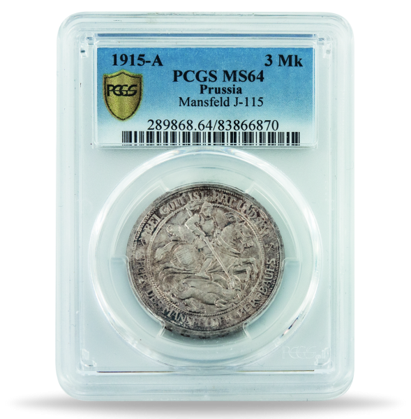 Preußen, 3 Mark 1915 Mansfeld (J.115), PCGS MS-64 - Münze Slab Vorderseite