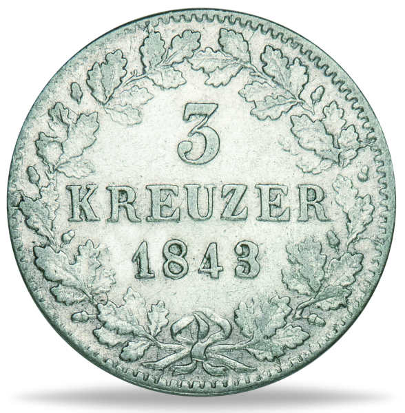 Königreich Württemberg, 3 Kreuzer König Wilhelm I. - Vorderseite Münze