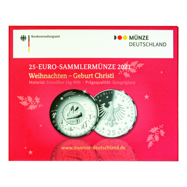 25 Euro Weihnachten Geburt Christi - Vorderseite Münze - Verpackung