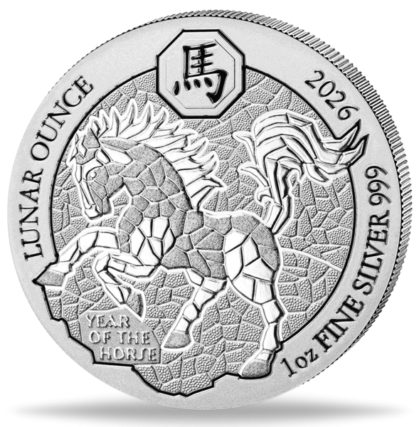 50 Rwanda Francs Lunar Pferd 1 Unze Silber - Münze Vorderseite