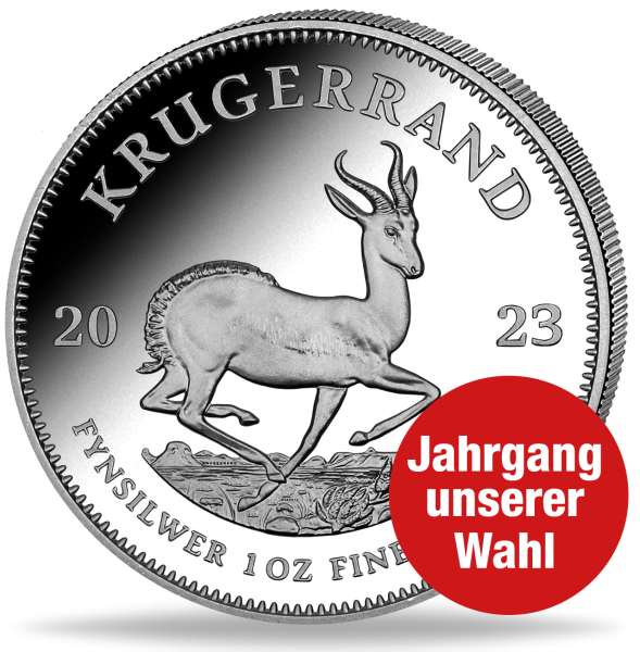 Krügerrand 1 Unze Silber 2. Wahl - Jahrgang unserer Wahl - Münze Vorderseite