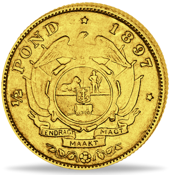 Südafrika, 1/2 Pfund (Pond) 1892-1897 Ohm Krüger - Gold - Münze Vorderseite