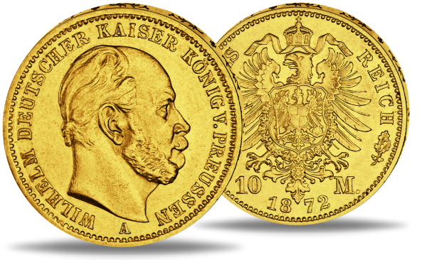 Preußen 10 Mark „Kaiser Wilhelm I. - A“ 1872 - Gold - Münze Vorderseite / Preußen 10 Mark „Kaiser Wilhelm I. - A“ 1872 - Gold - Münze Rückseite