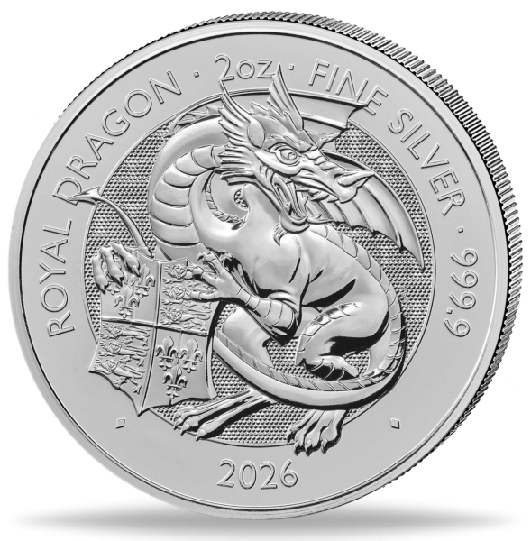 5 Pfund Tudor Beast Royal Dragon 1 Unzen Silber - Münze Vorderseite