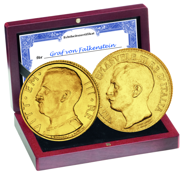 2 x 50 Lire König Victor Emanuel - Satzbild in Kassette mit Zertifikat