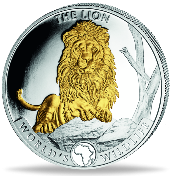 20 Francs Löwe, World´s Wildlife 1 Unze Silber mit Goldveredelung - Vorderseite