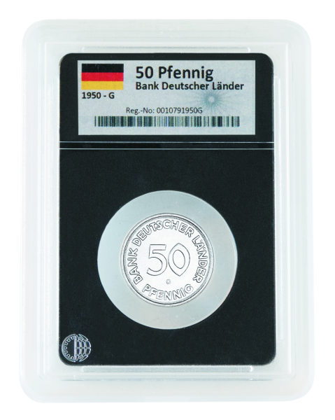 50 Pfennig Bank Deutscher Länder 1950 G, sehr selten - Münze in Slab Vorderseite