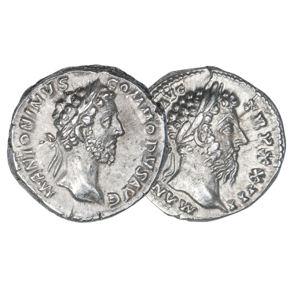 2x Denar Mark Aurel + Commodus Satz- Gruppenbild