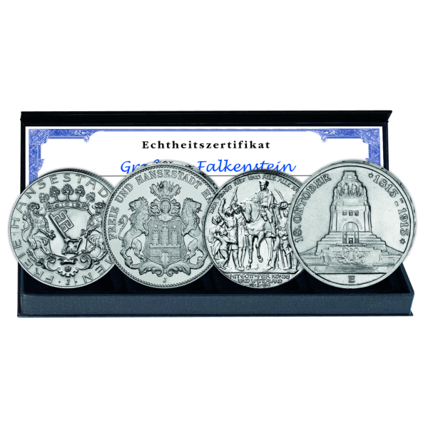 Motivmuenzen Kaiserreich 4 Silbermünzen - Satzbild mit Kassette