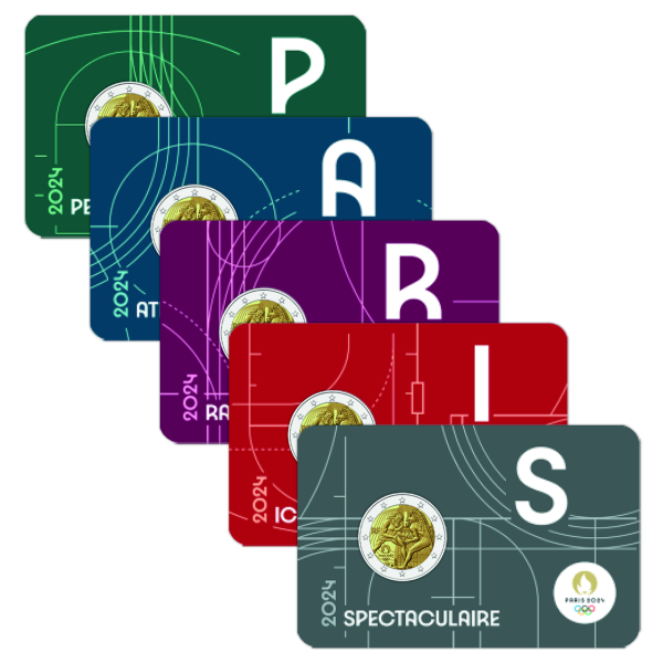 5 x 2 Euro Herkules Olympiade Paris in Coincard - Satzbild