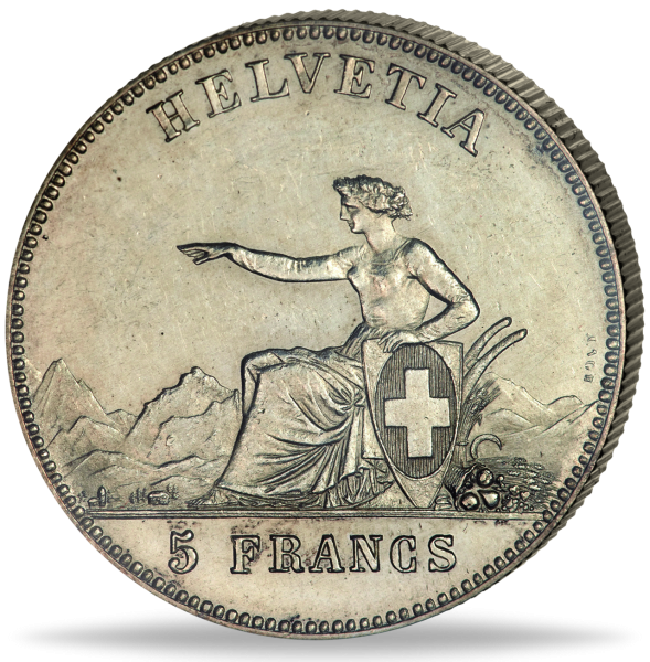 5 Schweizer Franken 1863, Schützentaler „La Chaux-de-Fonds“ - Vorderseite
