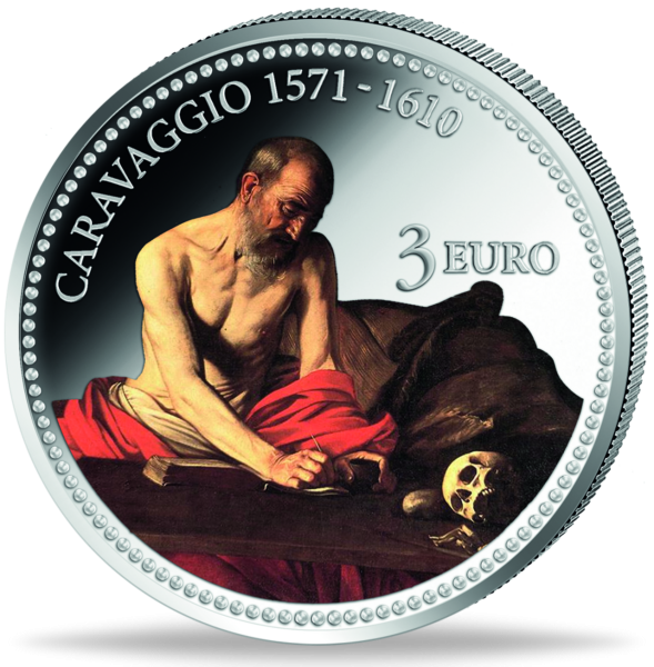 3 Euro Caravaggios berühmtes Gemälde Hieronymus - Münze Vorderseite