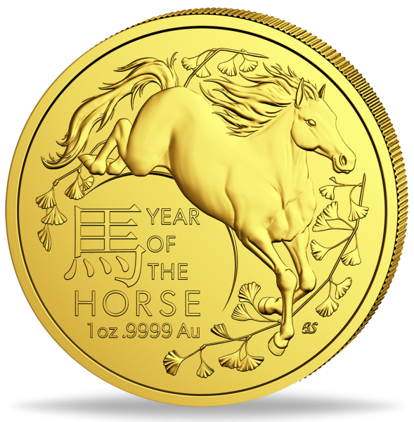 100 Dollar 'Jahr des Pferdes' RAM 1 Unze Gold - Münze Vorderseite