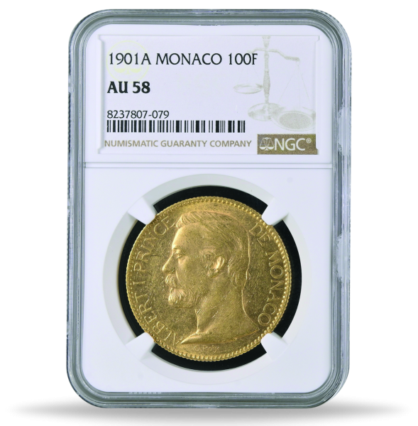 Monaco, 100 Francs 1901, Fürst Albert I., NGC AU-58 - Slab Vorderseite