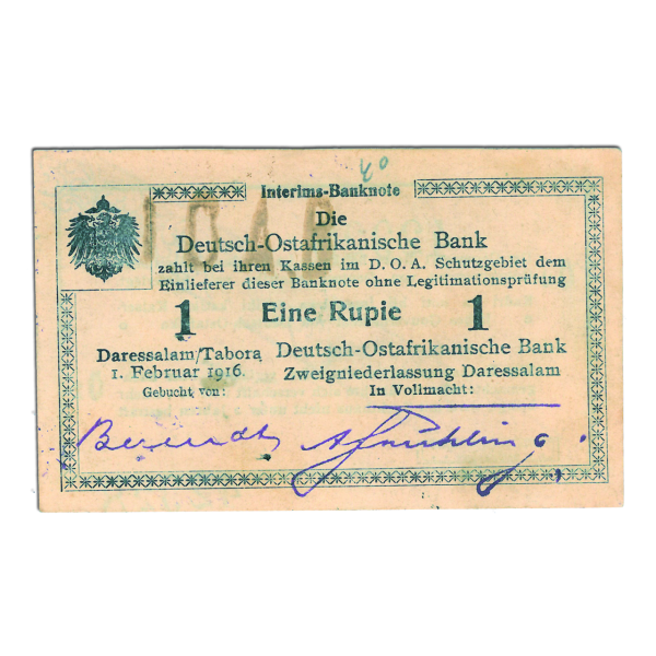 1 Rupie-Banknote Deutsch-Ostafrika Buschnote - Vorderseite