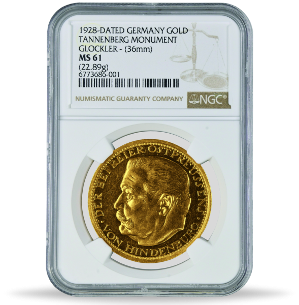 Weimarer Republik, Hindenburg, Gold-GP 1928, NGC MS61 - Münze Slab Vorderseite