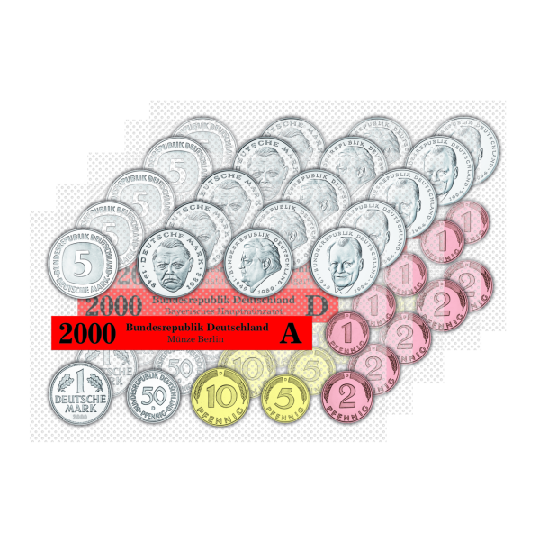 Offizieller BRD-Kursmünzensatz 2000 - A, D, F, G, J - Satzbild