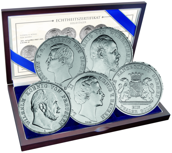 5er Satz Siegestaler 1871 in stempelglanz, inklusive Zubehör - Satzbild