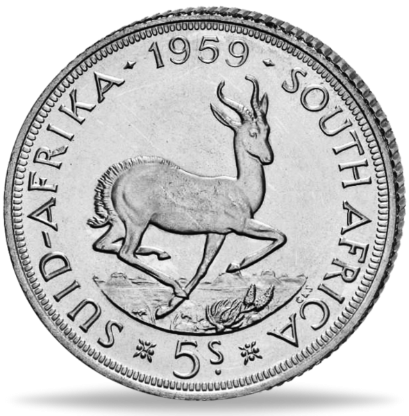 Südafrika, 5 Shilling 1958, Königin Elizabeth II. - Silber - Münze Vorderseite