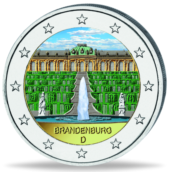 2 Euro Schloss Sanssouci mit Farbapplikation - Münze Vorderseite