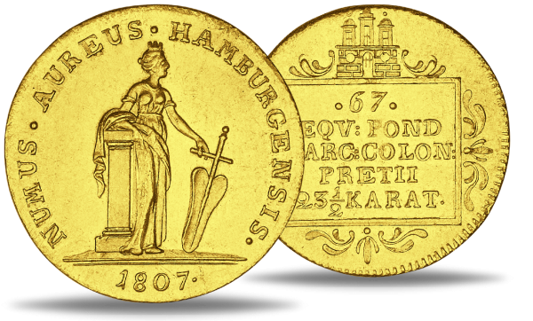 Freie und Hansestadt Hamburg, Dukat 1807 Münze vorderseite / Freie und Hansestadt Hamburg, Dukat 1807, Münze Rückseite