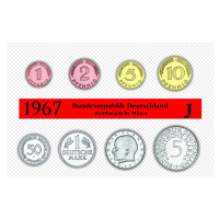 Bundesrepublik Deutschland, offizieller Kursmünzensatz 1967 - PP Bundesrepublik Deutschland, offizieller Kursmünzensatz 1967 - PP