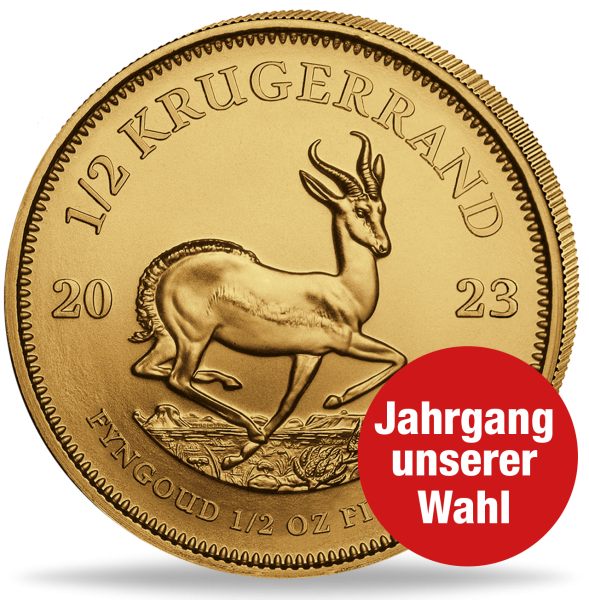 Krügerrand 1/2 Unze Gold, Jahrgang unserer Wahl - Münze Vorderseite