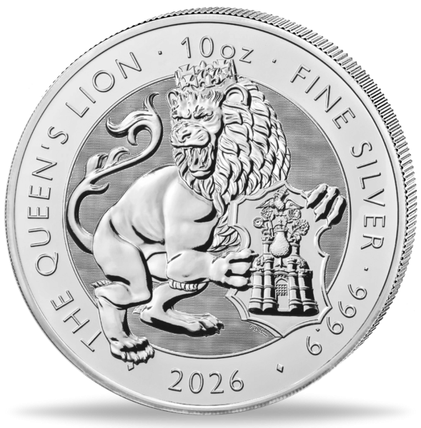10 Pfund 'Tudor Beast' Queen's Lion 10 Unzen Silber - Münze Vorderseite