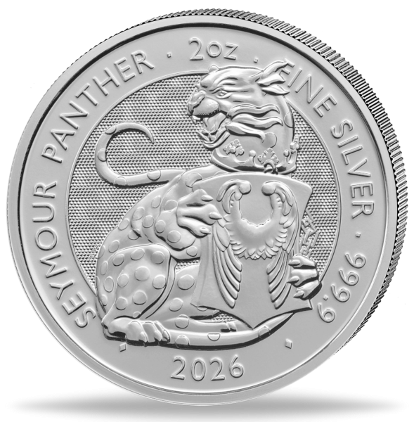 5 Pfund Tudor's Beasts Seymore Panther 2 Unzen Silber - Münze Vorderseite