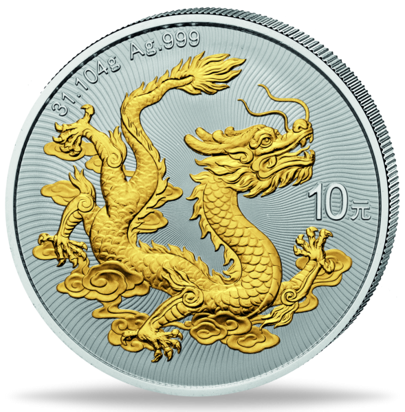 10 Yuan Chinese Dragon 1 Unze Silber mit Goldveredel. 2026 - Münze Vorderseite