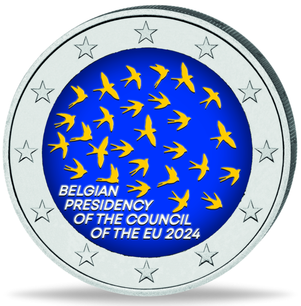 Belgien, 2 Euro EU-Ratspräsidentschaft, 2024, mit Farbappl. - Münze Vorderseite