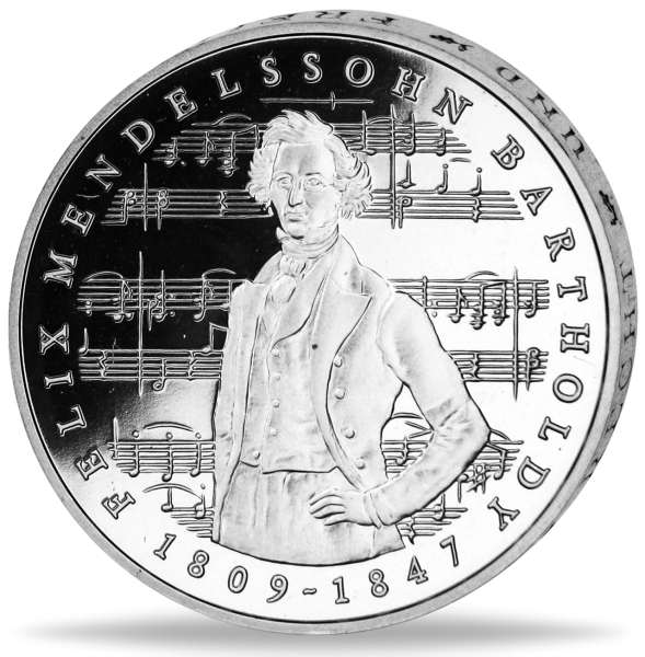 5 Deutsche Mark Felix Mendelssohn Bartholdy - Vorderseite BRD Münze