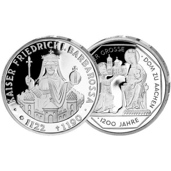 2x10 DM Kaisersatz (2 Münzen), Karl der Große + Barbarossa, PP - Satzbild