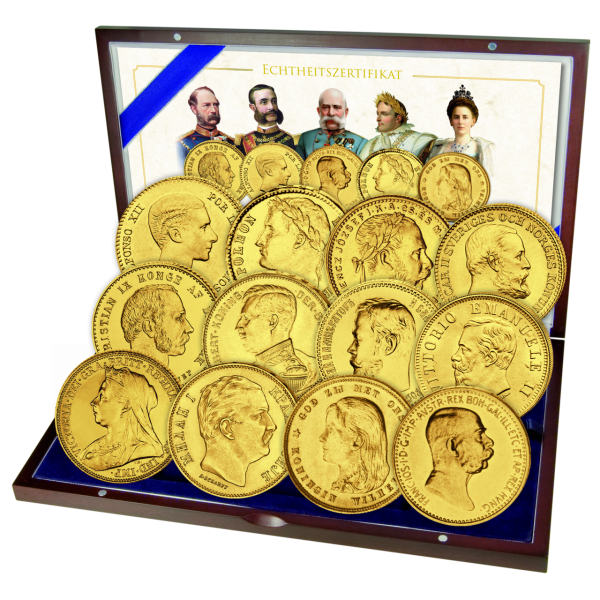 Satz Investieren Sie in historisches Gold - 12 Münzen in Kassette