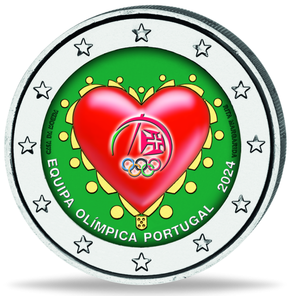 Portugal, 2 Euro Olympische Spiele 2024, bfr., mit Farbappl. - Münze Vorderseite